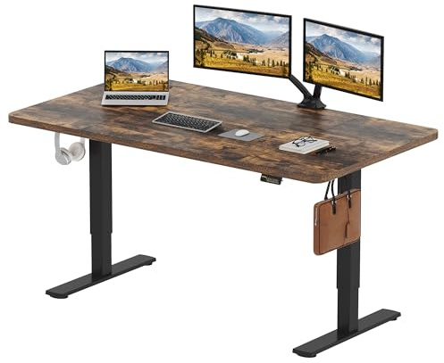 SANODESK Scrivania elettrica regolabile in altezza, semplice con piano del tavolo, funzione memoria e gancio, scrivania regolabile in altezza, elettrica per ufficio, casa e casa (160 x 60 cm, marrone)