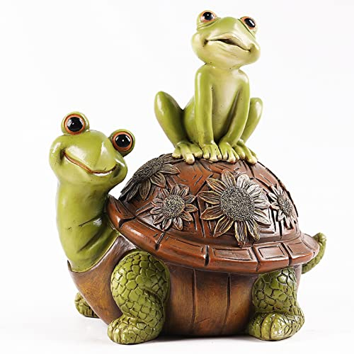 KAIXIAOH Schildkröte und Frosch, Kunstharz-Rasenstatue, handbemalte Schnitzerei, Ornament, Terrassenfigur, frostbeständige Gartenskulptur für den Innen- und Außenbereich