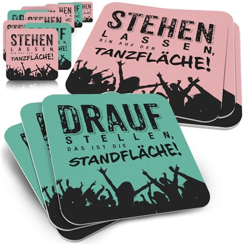 50x lustige Bierdeckel mit Sprüchen – Party & Hochzeits-Untersetzer quadratisch, rosa/grün, beidseitig Bedruckt – Spaßgarant für Geburtstagsfeier, Tanzfläche & Standfläche – Funke & Brand