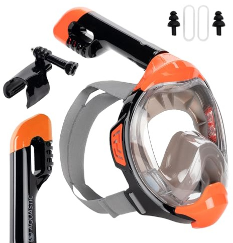 AQUASTIC Kai JR Schnorchelmaske Größe XS Full Face 180° Vision Air Circulation System Silicone Bottom Collar Anti-Vapor Valve Polycarbonat Sichtfenster Farbe Türkis|Schwarz|Blau|Pink|Orange