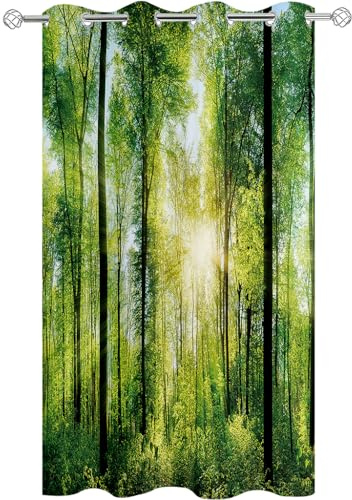 Hiseng 1 Stück Outdoor Vorhänge Wasserdicht Verdunkelungsvorhang mit Ösen, Wald Druck Outdoorvorhänge Wetterfest Sonnenschutz Blickdicht Vorhang für Pavillon (180x213cm,Sonnenlicht)