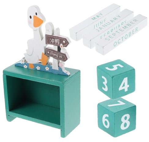 FUNOMOCYA Holz Tischkalender Dekorativer Langlebiger Blockkalender Für Zuhause Und Büro Praktischer Einstellbarer Stilvoller Cartoon-design Rotierbare Monats Und Tagesanzeige