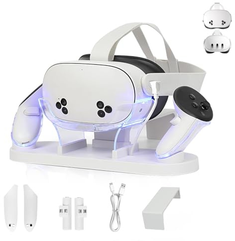 CBDYWVR Charging Dock Compatible with Meta Quest 3S/ 3 Accessories,Quest 3S Charging Dock with 2 Rechargeable Batteries & USB-C 2-3 Hour Fast Fill Headset and Controller