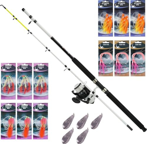FISH-XPRO Nordsee Bootsangel-Set komplett - Bootsengel mit Seerolle - Unterlinien - Wrackblei - 19 teilig