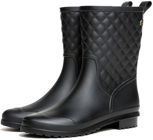 Csgkag Stivali di Gomma da Donna a Metà Polpaccio Impermeabili Stivali Giardino da Donna stivali da Pioggia All'aperto Wellington Boot,Nero,EU36