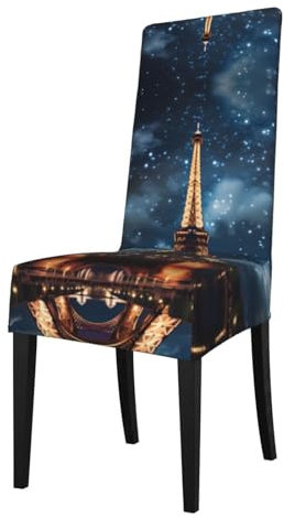 WZYCWB Protector elástico para silla de comedor, funda de asiento extraíble de la Torre de París, adecuada para silla de comedor con respaldo cuadrado, silla de sac