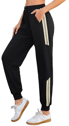 Litherday Joggingbyxor, dam, långa bomull, sportbyxor, dam, fritidsbyxor, hög midja, sweatpants löparbyxor, moderna träningsbyxor med fickor och dragsko, svart, M