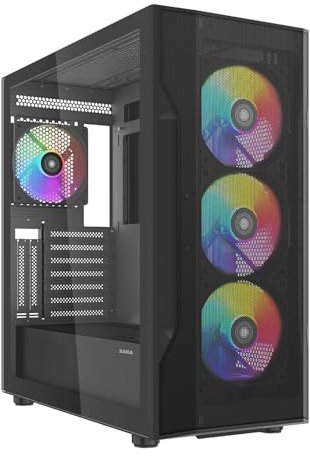 SAMA S40 Mid Tower ATX PC Case – High-Airflow Mesh Design, 4x120mm ARGB PWM Fans, Tempered Glass Panel, USB-C, RTX 4090 Ready Gaming Case (Black)
