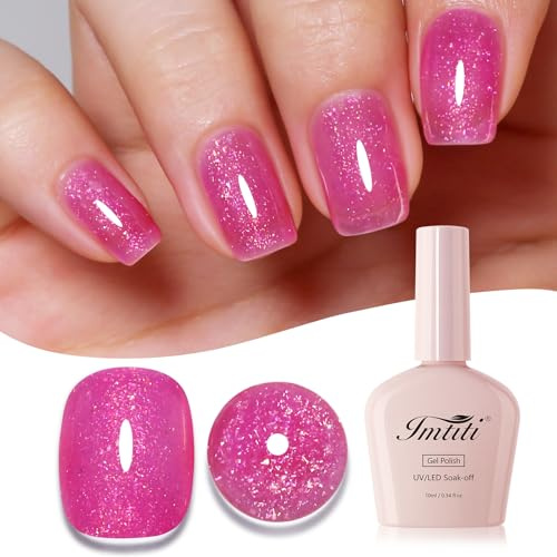 Imtiti Glitzer UV Nagellack, Rosa Schillernder Glitter Gel Nail Polish Soak Off Led UV Diamant Schimmer Glitzer UV Gel Nagellack Starter Maniküre 10ML