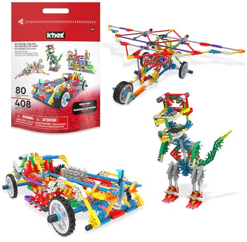 K'NEX Basic Fun Deluxe Bauset – 408 Teile – Baue 80 Modelle – Inkl. wiederverwendbarer Aufbewahrungstasche – STEM Spielzeug ab 7 Jahren