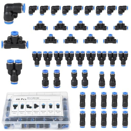 EFUTURETIME Pneumatisk kontaktkontakt set för 4 mm slang, snabbkopplingar med rak, vinkel, Y-, T-anslutning och 4-6/4-8/6-8 reduceringsanslutning (46 delar)