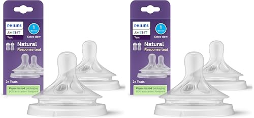 Philips Avent Natural Response Sauger – 2x Sauger für Babyflaschen mit Durchflussstärke 1, für Neugeborene ab 0 Monaten, BPA-frei (Modell SCY961/02) (Packung mit 2)