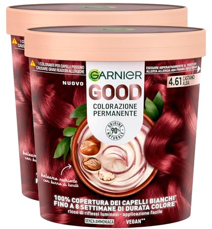 Garnier Good Haarfarbe 4.61 Braun Sonnenaufgang ohne Ammoniak Permanente Färbung 100% Abdeckung Weißes Haar Langanhaltend bis zu 8 Wochen Vegane Formel Helle und glänzende Farbe - 2 Packungen