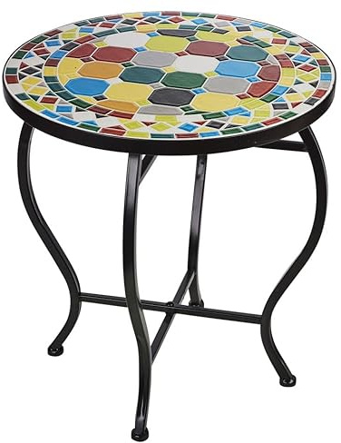 URBNLIVING Table d'appoint ronde en mosaïque de 40 cm – Table basse pour intérieur et extérieur – Dessus en carrelage fabriqué à la main, cadre en métal durable