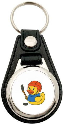 Huuraa Schlüsselanhänger Quietscheente Eishockey Gummiente Hockey Metall mit Kunstleder Schlüsselring Einkaufswagenchip Geschenkidee