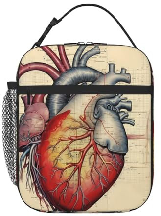 AEKGOHP Borsa termica portatile per il pranzo, motivo anatomia umana, stampa con grafico a cuore, riutilizzabile, durevole, per uomini e donne