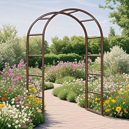 Arche de Jardin en Métal Fer Antirouille, Arche Rosier de Robuste pour Plante Grimpante, Décoration de Cérémonie Fête, 80cm 140cm 180cm 200cm 240cm 280cm 300cm 350cm(Brun,W120 X H220cm)