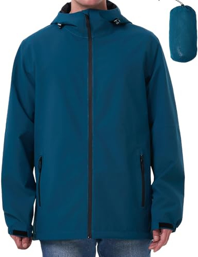PYALT Veste de pluie pour homme Imperméable Vestes d'extérieur pour homme Veste légère de loisirs Respirante Vélo Veste de pluie avec capuche Navy Blue L