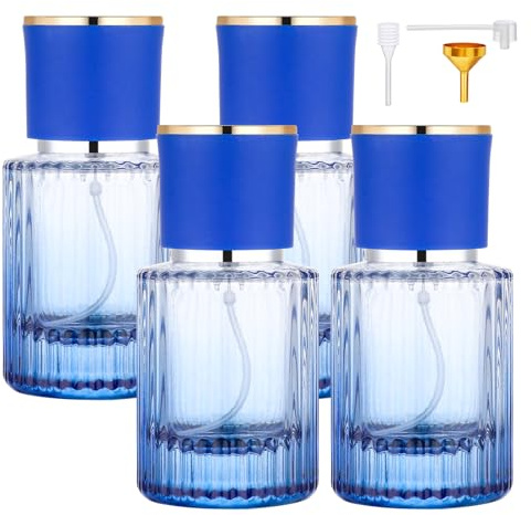 Segus Atomizador de perfume, 4 botellas de spray de 30 ml, decantador de perfume recargable, portátil y a prueba de fugas, atomizador para después del afeitado para viajes y uso diario (azul degradado