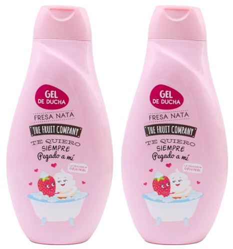 The Fruit Company Pack de 2 Geles de Ducha 600ml | Sandía, Melón, Moras o Fresa y Nata – Hidratante, Uso Diario, Sin Parabenos ni Sulfatos – Fragancia Duradera Vegano Todo Tipo de Piel (Fresa Nata)