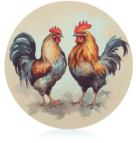 Planche à découper en verre trempé - Motif coq et poule - Résistant aux rayures - Résistant à la chaleur - Facile à nettoyer - Décoration de cuisine