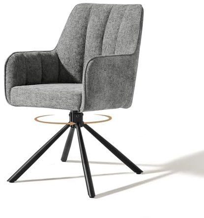 CLIPOP 360° Drehbar Esszimmerstühle ohne Rollen mit Metallbeinen, gepolsterter Schreibtisch-Akzent-Stuhl mit gebogener Rückenlehne und Armlehnen für Wohnzimmer, Esszimmer, Heimbüro (Grau)