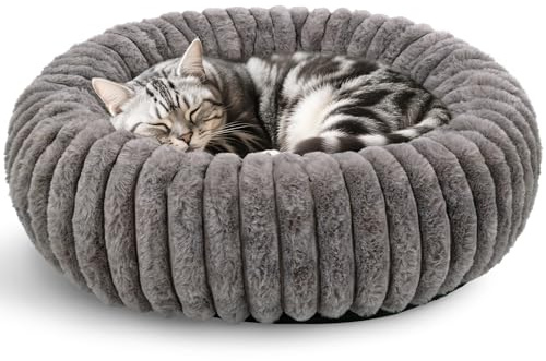 Arquiel Katzenbett, Rund Katzennest, Donut Haustierbett Tierbett Kleine Hundebett Waschbarer Flauschiges Indoor Mit Rutschfestem Boden Weich Rand(Grau,50 X 50 cm)