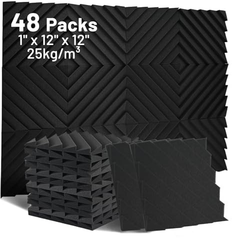 Focusound 48 Pack Sound Proof Foam Panels, 1 x 12 x 12 Acoustic Foam Panels for Wall High Density Soundproofing Wedge Panels for Studio Office Game Room