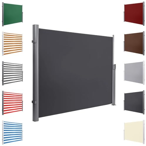 Toldo lateral retráctil, resistente a los rayos UV, divisor de habitación plegable para patio, jardín, balcón, terraza, color rojo y blanco (160 x 500 cm)