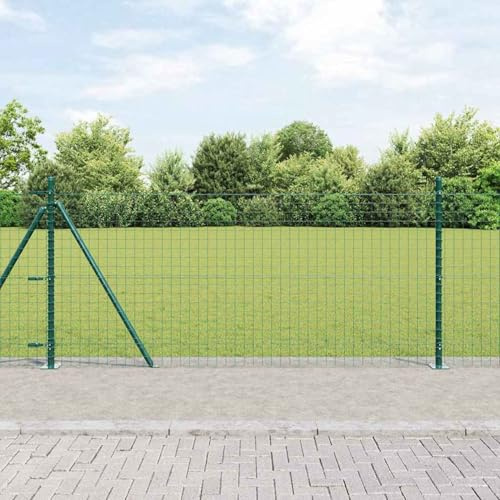 Gecheer Zaunpfosten Set 7-teilig, pulverbeschichteter Stahl mit Betonbasis wetterfest grün 90cm Höhe für Gartenzaun Terrasse Außenbereich Begrenzung