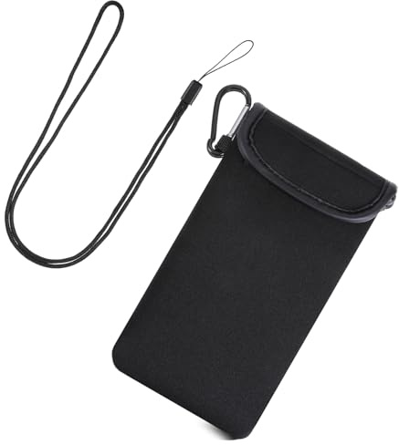 Alrhso Neopren Handy Tasche mit Umhängeband und Karabiner Universelle Handytasche 7 Zoll Lang (Schwarz)