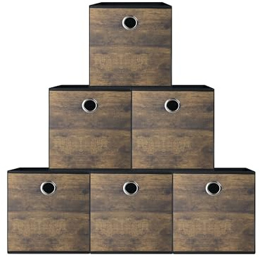 Haltbare Aufbewahrungswürfel Behälter mit Holzkorn,Verdickte Stoffbox,Aufbewahrungskörbe für offenes Regal,Schrank,Lagerraum,Schlafzimmer,Wohnzimmer,Kinderzimmer,Büro,Schlafsaal,26x26x28cm,6 Stück