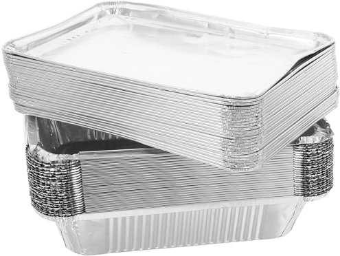 JECOMPRIS Bandejas de Aluminio Desechables 1000 Ml con Tapa Transparente Paquete 25 Unidades Resistentes al Calor y Frío para Hornear Barbacoa y Catering Portátil