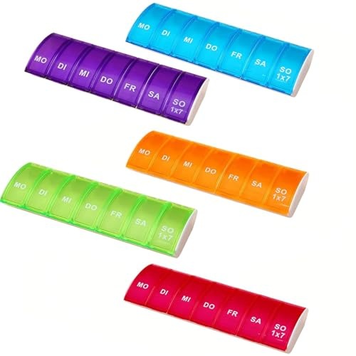 5 Pezzi Mini Portapillole, 7 Giorni Pill Box Giornaliero, Piccolo Contenitore per Pillole da Viaggio, Mini Contenitore per Pillole a Prova di Umidità, Scatola con Scomparti per Medicinali
