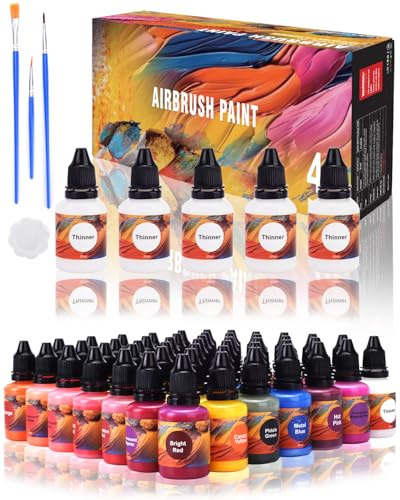 Gocheer Upgrade Airbrush Paint Set - 43 Colors and 3 Metallic Colors with 4 Thinners, 20ml/Bottle,Water-Based Airbrush Paint Set, Ready to Spray Acrylic Air Brush for Metal, Plastic Models, Canvas