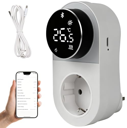 Temperaturregler, Thermostat Steckdose mit Fühler, LCD Bildschirm