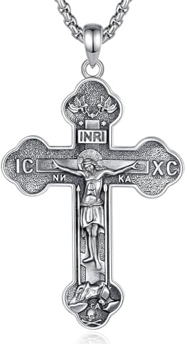 AEONSLOVE Wundertätige Medaille Silber 925 Orthodoxes Kreuz Kette für Herren Damen, Erzengel Michael Halskette Heiliger Benedikt/Jungfrau Maria/Raphael/Metatron Anhänger, Religiöse Schmuck