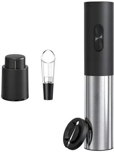 Electric Wine Corkscrew Automatic Bottle Opener Set With Foil Cutter Pourer And Vacuum Cork Wireless AA Battery Operated Wine Opener Elegant Gift Set