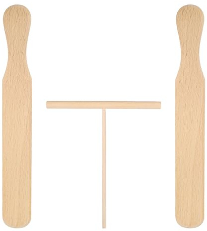 ABOOFAN Wooden Pancake Spreader and Spatula Rake Set, Medium Size Crepe Turner with Beechwood T-shape Spatula 12cm, 3pcs Pancake Cooking Utensils for Home DIY Crepe Making