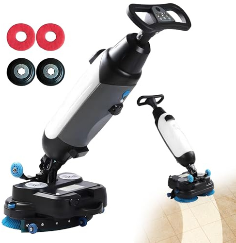 Giuggiolared Floor Buffer Scrubber and Polisher Cleaning Machine, Electric Floor Cleaner with 17 Cleaning Width, 360° Rotary Double Brushes, Deep Cleaning Tile and Grout, Hardwood Floors White