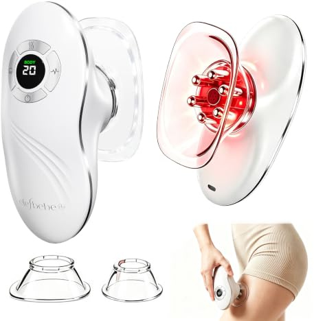 elefbebe Cellulite Massager Cupping Lymphatic Drainage Massager | Body Sculpting Machine with Microcurrent Red Light 9 Suction Modes Skin Tightening with Cellulite Remover (White)