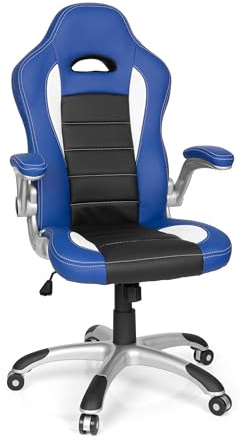 hjh OFFICE 621890 Chefsessel Game Sport Kunstleder Schwarz/Blau Gaming Stuhl Bürostuhl, Armlehnen klappbar