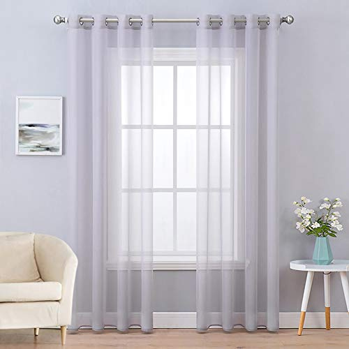 MIULEE Gardinen Voile Vorhänge mit Ösen 2er Hellgrau 140x245cm | Transparente leichte Voile Vorhänge mit Metall Ösen, lichtdurchlässig, modern elegant für Wohn- und Schlafzimmer