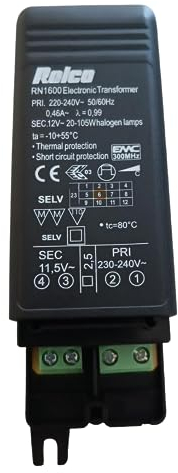 Relco RN1600 Elektronischer Transformator FOX105PFS THR 230V auf 12V Kombi Trafo Halogen 20-105W - LED 10-55W - 110x37x27mm - dimmbar