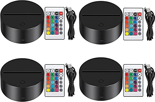 Thlevel 4 Pezzi 3D Night LED Lampada Light Base 7 Colori Regolabile Decorazione Domestica Luce con Telecomando e Cavo USB