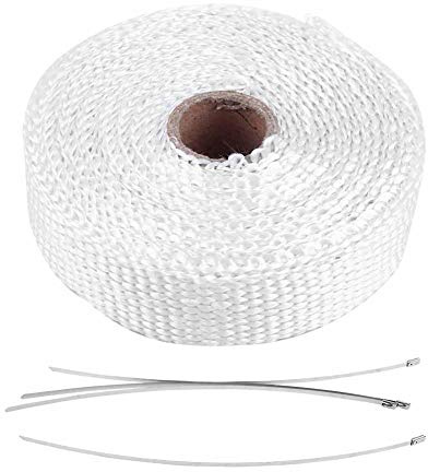 KIMISS 5m emballant la chaleur d'échappement de tuyau d'emballage,isolation thermique d'échappement de ruban isolant avec 4 attaches de câble d'acier inoxydable multicolore pour voiture moto (blanc)