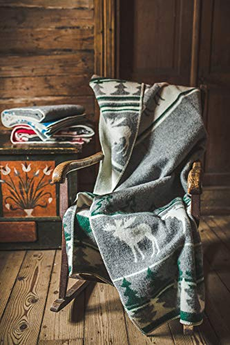 Ger3as Coperta double-face in lana, plaid, 130 x 200 cm, calda coperta in lana di pecora, plaid o coperta per divano (verde cervo)