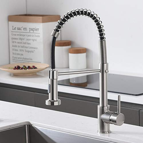 NEWRAIN 2 Function Kitchen Mixer Taps with Pull Out Spray, Stainless Steel Sink Taps, High Arc 360° Swivel Brushed Nickel Kitchen Faucet