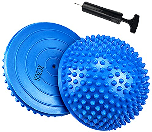 2PCS Hedgehog Balance Pods, Pimples Pilates Ball with Pump, Half Spiky Fitness Domes for Kids Adults Sports, Foot Massage, Stability Training, Muscle Balancing Therapy, Yoga Exercise (A)