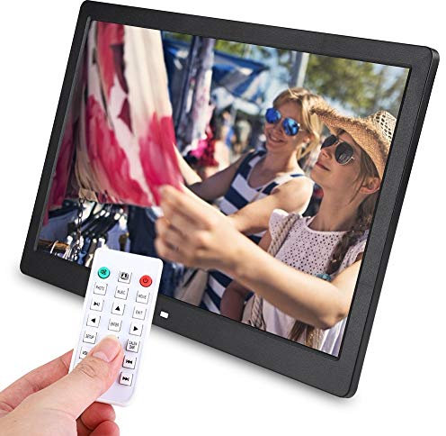 Cornice Fotografica Digitale 15 Pollici Alta Risoluzione 1280x800 IPS Display Multifunzione con Telecomando Supporto USB SD Nero